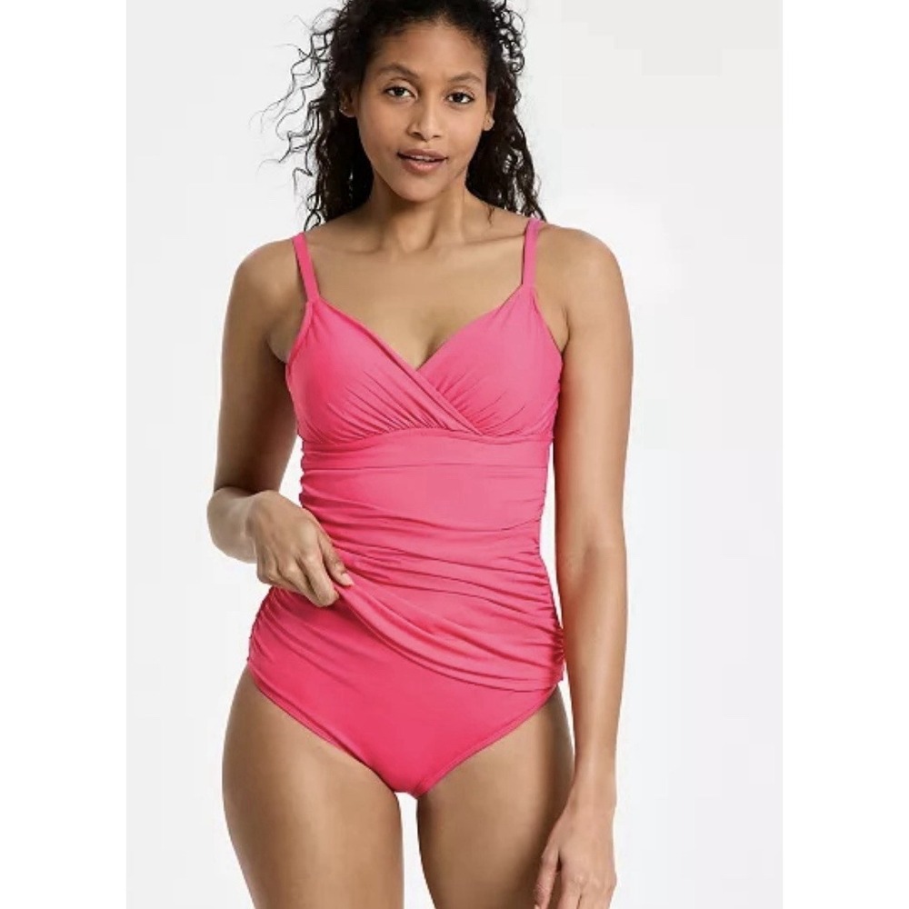 Anne Cole Women's Surplice Underwire Tankini Top, Pink Glow, 32DD/34D , MSRP $74